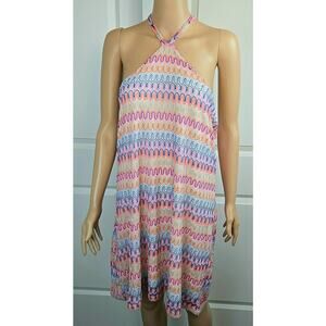 RETRO - SIZE XL DIVIDED H&M MULTICOLOR CROCHED HALTER MINI DRESS